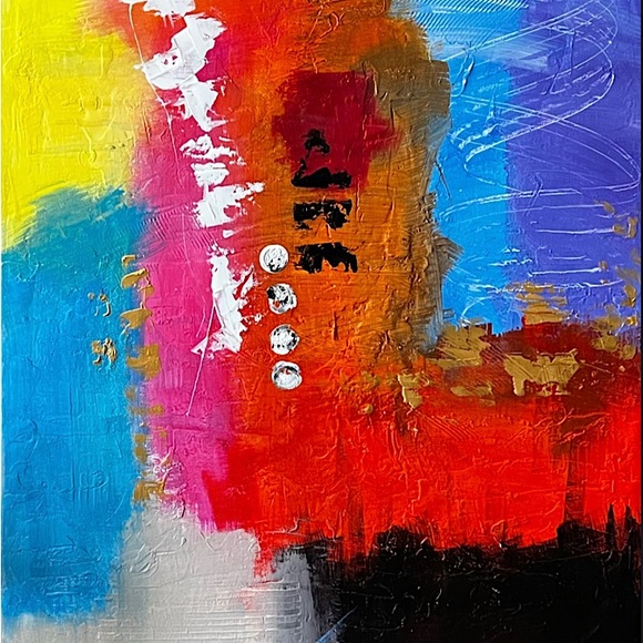 Large Vibrant Abstract Wall Art, 3d Textured Acrylic Bold Modern Art, Maximalist - Picture 5 of 5